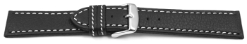 Watch strap - genuine leather - black - white stitching 24mm Steel