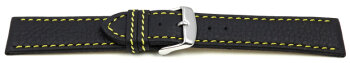 Watch strap - genuine leather - black - yellow stitching - 18mm Steel