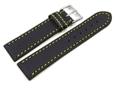 Watch strap - genuine leather - black - yellow stitching...