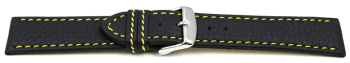 Watch strap - genuine leather - black - yellow stitching - 20mm Steel