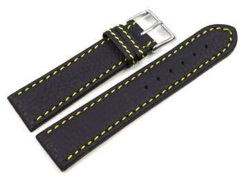 Watch strap - genuine leather - black - yellow stitching - 20mm Steel
