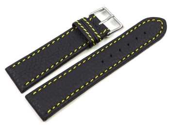 Watch strap - genuine leather - black - yellow stitching - 22mm Steel