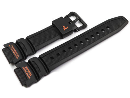 Casio Black Resin Strap with orange labellings for...