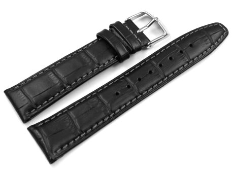 Lotus Black Leather Watch Strap with white stitches...