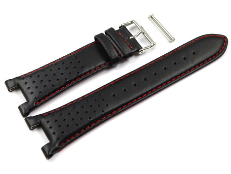 Casio Black Leather Watch Strap with Red Stitching for...