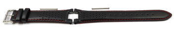 Casio Black Leather Watch Strap with Red Stitching for...