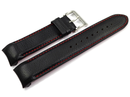 Casio Black Leather Watch Strap with red stitching for...