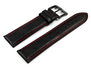 Lotus Black Leather Watch Strap with red stitches 18559/1...
