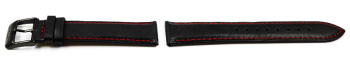 Lotus Black Leather Watch Strap with red stitches 18559/1...