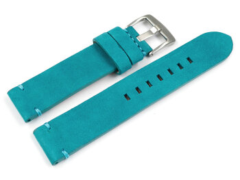 Watch strap dark turquoise Veluro leather without padding 22mm