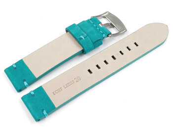 Watch strap dark turquoise Veluro leather without padding 24mm