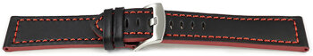 Black Leather Watch Strap with Red Stitching 18mm 20mm...
