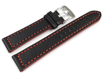 Black Leather Watch Strap with Red Stitching 18mm 20mm 22mm 24mm model Sportiv