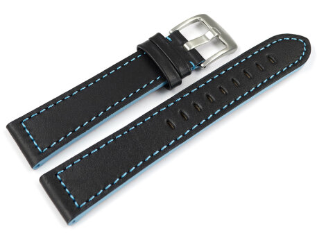 Black Leather Watch Strap with Light Blue Stitching model...