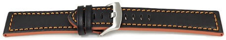 Black Leather Watch Strap with Orange Stitching model Sportiv 18mm 20mm 22mm 24mm