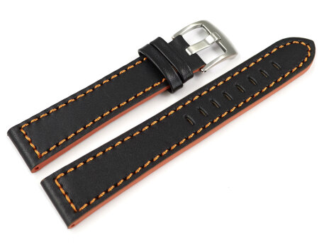 Black Leather Watch Strap with Orange Stitching model...