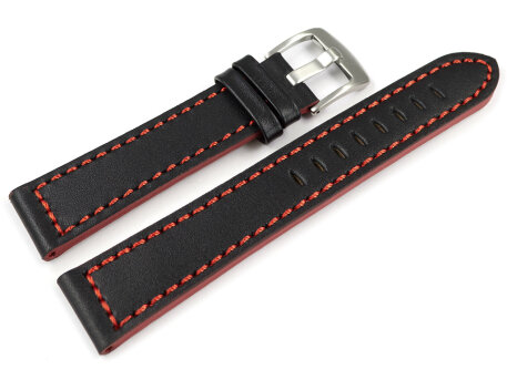 Black Leather Watch Strap with Red Stitching model...