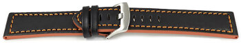 Black Leather Watch Strap with Orange Stitching model Sportiv 24mm