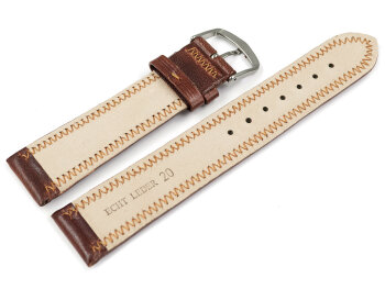 Slightly Shiny Brown Leather Watch Strap with decorative stitching 18mm 20mm 22mm 24mm