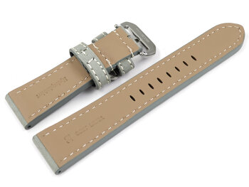 Thick Grey Leather Watch Strap with additional metal loop 22mm 24mm 26mm