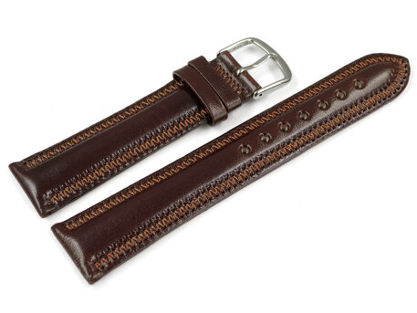 Slightly Shiny Dark Brown Leather Watch Strap with decorative stitching 18mm 20mm 22mm 24mm