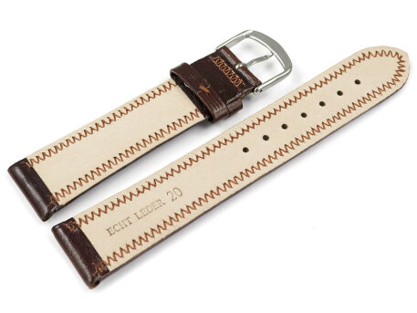 Slightly Shiny Dark Brown Leather Watch Strap with decorative stitching 18mm 20mm 22mm 24mm