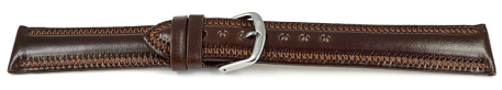 Slightly Shiny Dark Brown Leather Watch Strap with decorative stitching 18mm 20mm 22mm 24mm