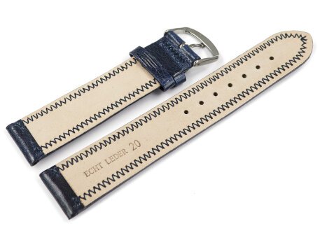 Slightly Shiny Dark Blue Leather Watch Strap with decorative stitching 18mm 20mm 22mm 24mm
