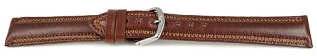 Slightly Shiny Brown Leather Watch Strap with decorative stitching 18mm Steel