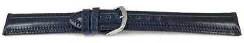 Slightly Shiny Dark Blue Leather Watch Strap with decorative stitching 18mm Steel