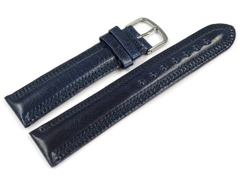 Slightly Shiny Dark Blue Leather Watch Strap with decorative stitching 18mm Steel