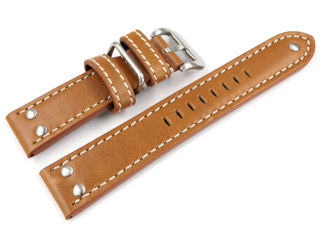 Thick Light brown Leather Watch Strap with additional metal loop 22mm 24mm 26mm