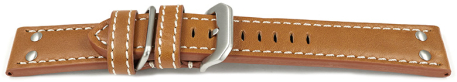 Thick Light brown Leather Watch Strap with additional metal loop 22mm 24mm 26mm