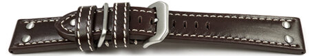 Thick Dark brown Leather Watch Strap with additional metal loop 22mm 24mm 26mm