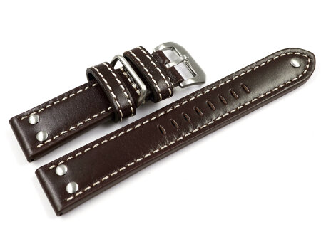 Thick Dark brown Leather Watch Strap with additional metal loop 22mm 24mm 26mm