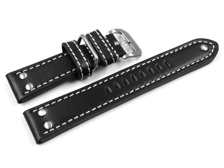 Thick Black Leather Watch Strap with additional metal...