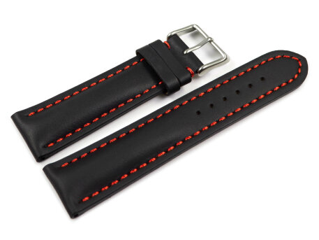 Watch strap - strong padded - smooth - black red stitch