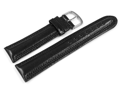 Slightly Shiny Black Leather Watch Strap with decorative stitching 18mm 20mm 22mm 24mm
