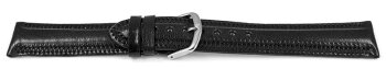 Slightly Shiny Black Leather Watch Strap with decorative stitching 18mm Steel