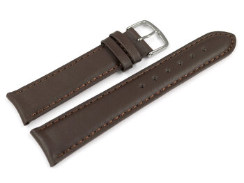 Watch Band Smooth Genuine Leather curved ends dark brown 18mm Steel