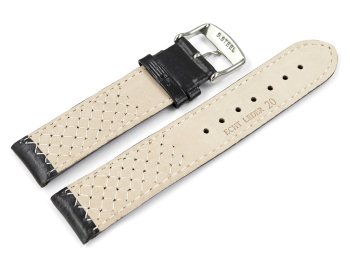 Black Leather Watch Strap model Mexico 18mm Steel