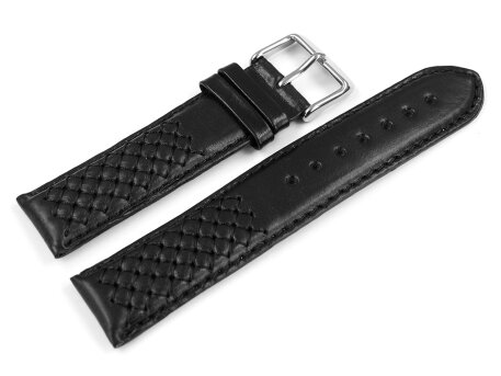 Black Leather Watch Strap model Mexico 20mm Steel