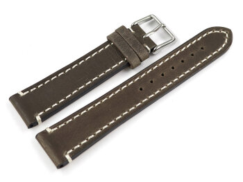 Dark Brown Saddle Leather Watch Strap 28mm Steel