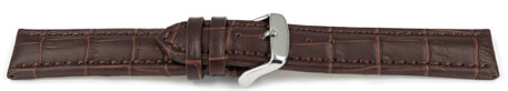 Watch strap - Genuine leather - Croco print - dark brown 20mm Steel