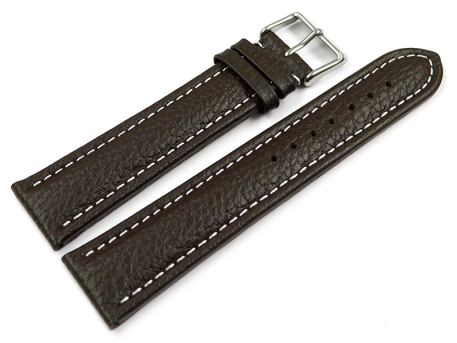 XL Watch strap Genuine grained leather dark brown white...