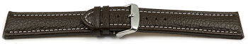 XL Watch strap Genuine grained leather dark brown white...