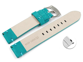 Quick release Watch Strap dark turquoise Veluro leather without padding 18mm 20mm 22mm 24mm