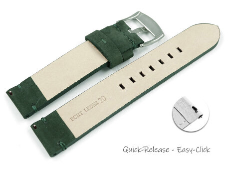 Quick release Watch Strap dark green Veluro leather without padding 18mm 20mm 22mm 24mm
