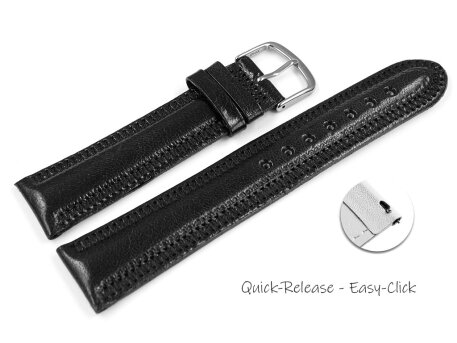 Slightly Shiny Black Leather Quick release Watch Strap with decorative stitching 18mm 20mm 22mm 24mm