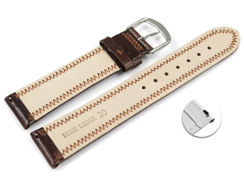 Slightly Shiny Dark Brown Leather Quick release Watch Strap with decorative stitching 18mm 20mm 22mm 24mm